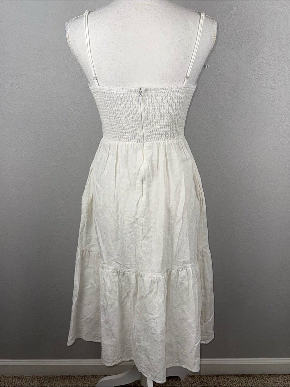 Lulus Simplicity and Sweetness‎ Small White Sleeveless Tiered Midi Dress Pockets - Picture 3 of 14